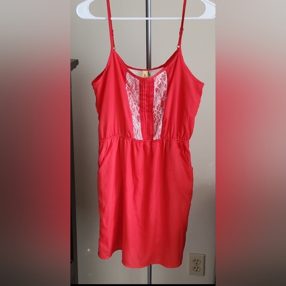 Coral & lace dress